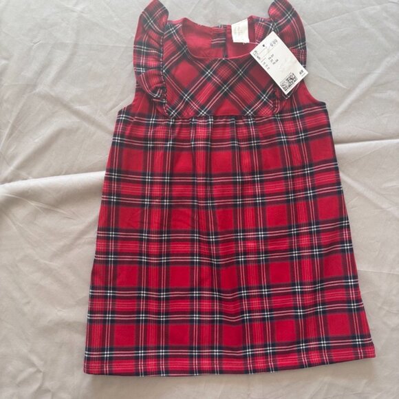 NWT H&M Girls’ Red Plaid Dress with Ruffled Sleeves – Size 2T - Picture 3 of 4